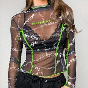 Sale! NWT Missguided Black Barbed Wire Print Mesh Top US 4